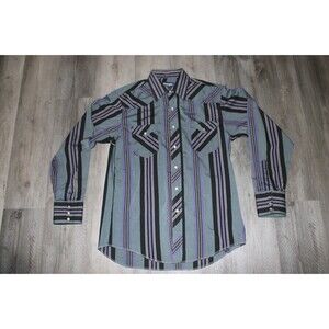 Vintage Wrangler Shirt Size 16 35 Cowboy Cut Fit X Long Tails Western Black EUC